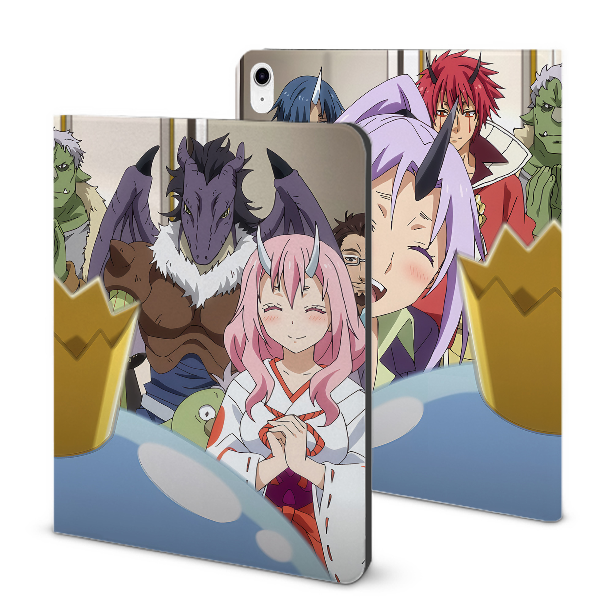 （画像用） 転スラ Regarding Reincarnated to Slime IPad ケース ブック型 PUレザー TPU 耐衝撃 軽量 薄型 ペン収納なし 全面保護 IPad 各モデル対応
